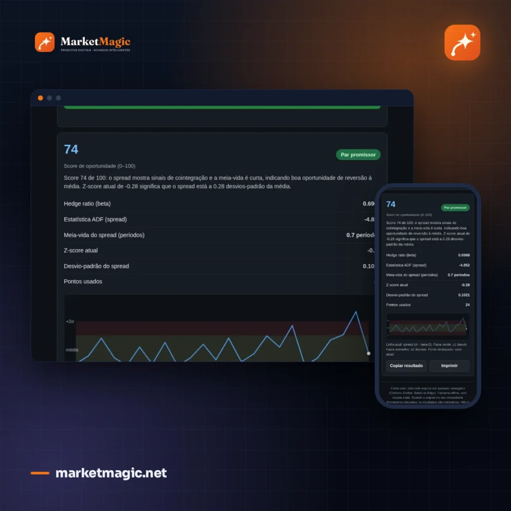 Calculadora de Pares Cointegrados — Score de Arbitragem Estatística · MarketMagic