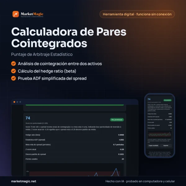 Calculadora de Pares Cointegrados — Puntaje de Arbitraje Estadístico — portada del producto en MarketMagic
