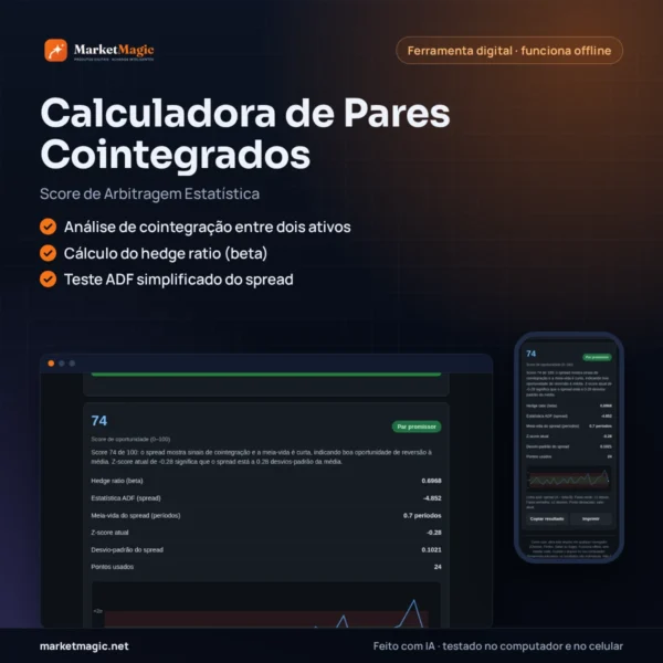 Calculadora de Pares Cointegrados — Score de Arbitragem Estatística — capa do produto na MarketMagic