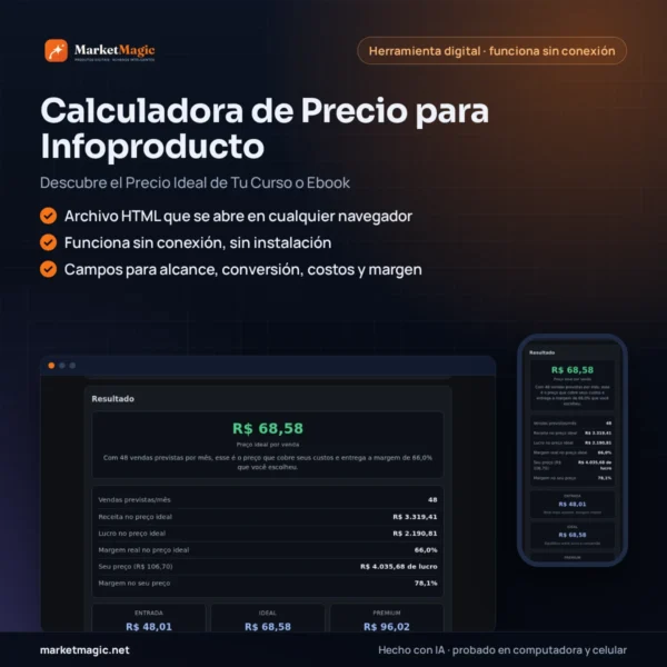 Calculadora de Precio para Infoproducto — Descubre el Precio Ideal de Tu Curso o Ebook — portada del producto en MarketMagic