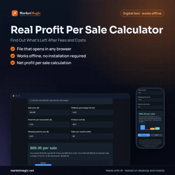 Real Profit Per Sale Calculator — Find Out What's Left After Fees and Costs — product cover at MarketMagic
