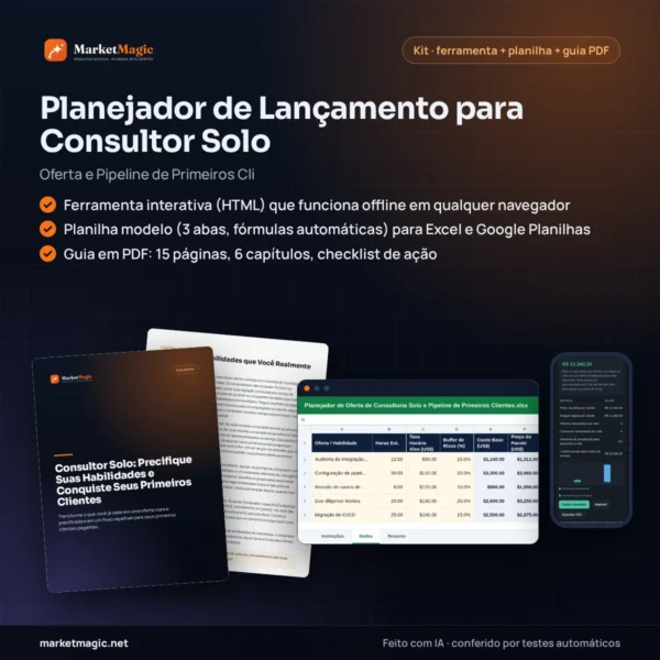Planejador de Lançamento para Consultor Solo: Oferta e Pipeline de Primeiros Cli — capa do produto na MarketMagic