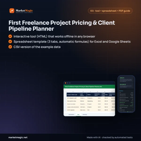 First Freelance Project Pricing & Client Pipeline Planner — product cover at MarketMagic