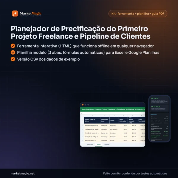 Planejador de Precificação do Primeiro Projeto Freelance e Pipeline de Clientes — capa do produto na MarketMagic
