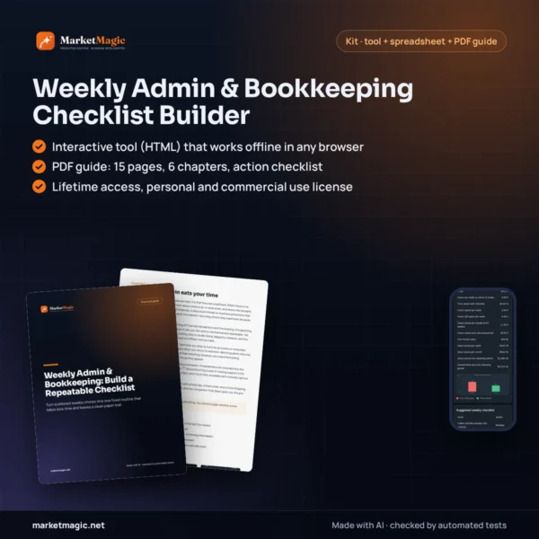 Weekly Admin & Bookkeeping Checklist Builder — product cover at MarketMagic
