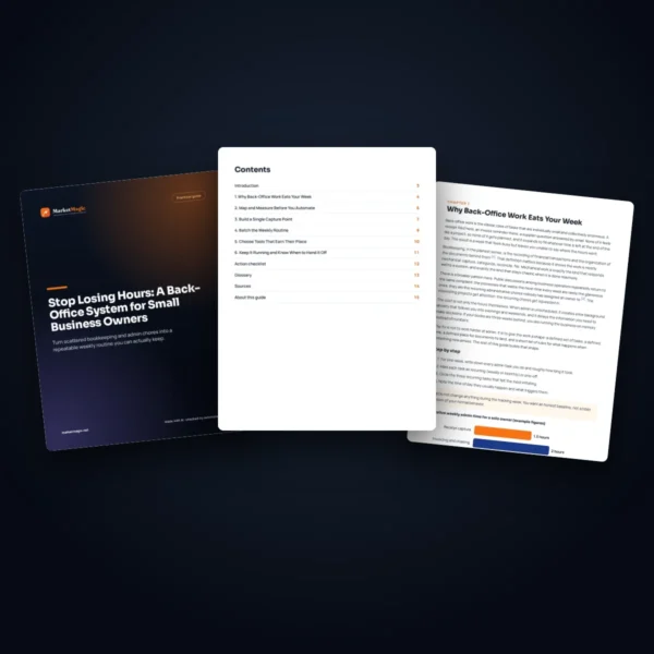 Stop Losing Hours: A Back-Office System for Small Business Owners: first pages of the PDF guide