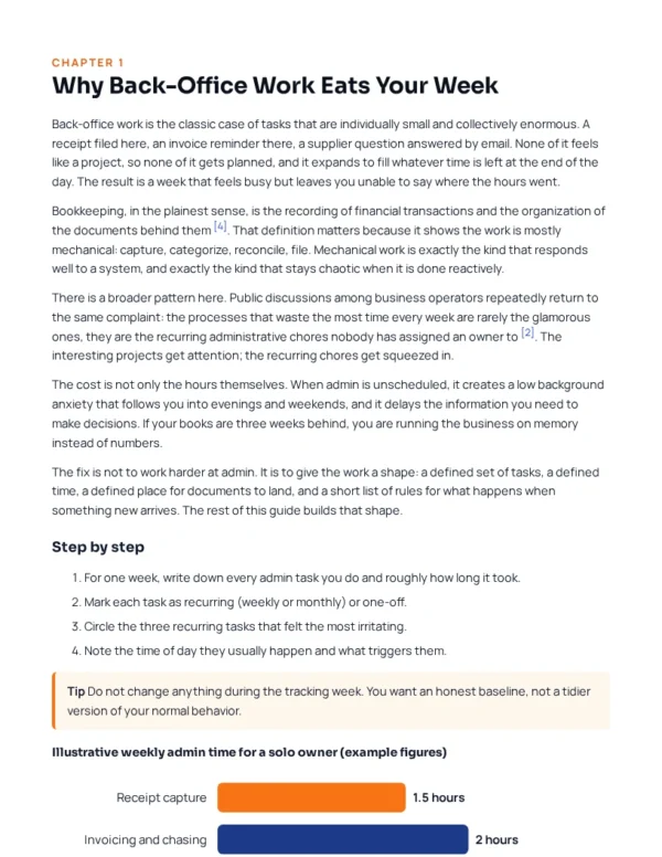 Stop Losing Hours: A Back-Office System for Small Business Owners: first pages of the PDF guide