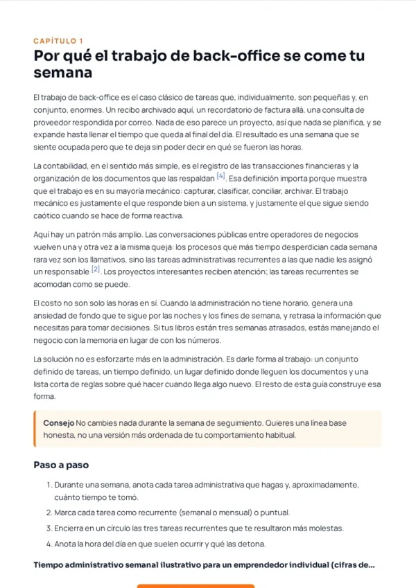 Deja de perder horas: un sistema de back-office para dueños de pequeños negocios: primeras páginas de la guía en PDF