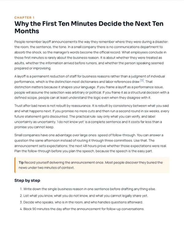 Announcing Layoffs and Bad News: A Manager's Script and Checklist: first pages of the PDF guide