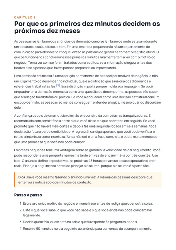 Anunciando demissões e más notícias: um roteiro e checklist para gestores: primeiras páginas do guia em PDF