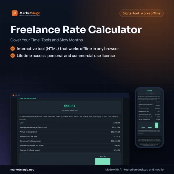 Freelance Rate Calculator — Cover Your Time, Tools and Slow Months — product cover at MarketMagic