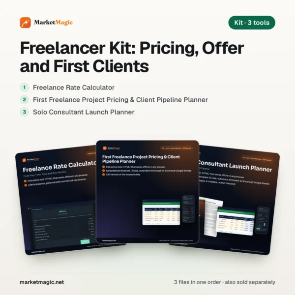 Freelancer Kit: Pricing, Offer and First Clients: kit cover at MarketMagic