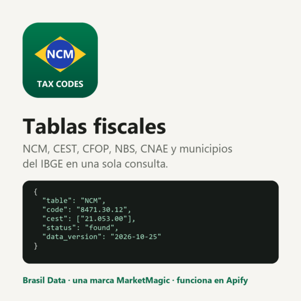 Tablas fiscales (NCM, CEST, CFOP) — Brasil Data